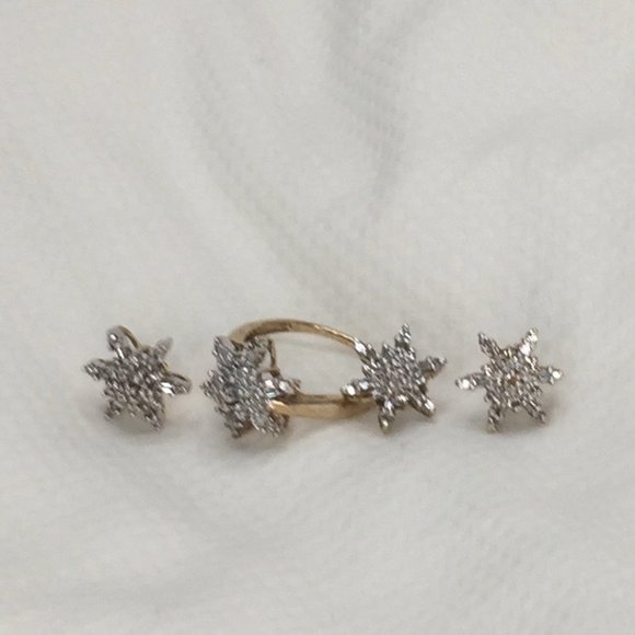 10k Diamond Ring/Earrings/Pendant Snowflake Set - Sz 5.5 - Great Winter Gift! - Picture 14 of 16